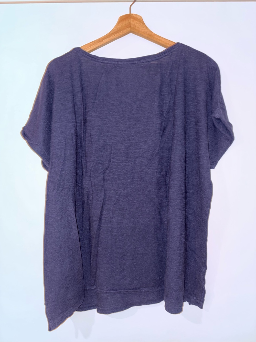 Eileen Fisher Relaxed Scoop Neck Rolled Short-Sleeve Tee in Deep Navy - Picture 6 of 8